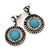 Burn Silver Round Diamante Turquoise Coloured Acrylic Drop Earrings - 5cm Length - view 2