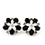 Black/White Diamante Flower Stud Earrings In Silver Plating - 2cm Diameter