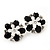Black/White Diamante Flower Stud Earrings In Silver Plating - 2cm Diameter - view 2