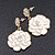 White Enamel 'Rose' Drop Earrings In Gold Plating - 4cm Length