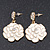White Enamel 'Rose' Drop Earrings In Gold Plating - 4cm Length - view 2