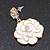 White Enamel 'Rose' Drop Earrings In Gold Plating - 4cm Length - view 4