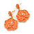 Coral Enamel 'Rose' Drop Earrings In Gold Plating - 4cm Length