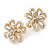 White Enamel Dimensional Floral Stud Earrings In Gold Plated Metal - 2.5cm in diameter - view 2