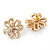 White Enamel Dimensional Floral Stud Earrings In Gold Plated Metal - 2.5cm in diameter - view 3