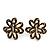 Black Enamel Dimensional Floral Stud Earrings In Gold Plated Metal - 2.5cm in diameter