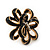 Black Enamel Dimensional Floral Stud Earrings In Gold Plated Metal - 2.5cm in diameter - view 4