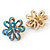 Light Blue Enamel Dimensional Floral Stud Earrings In Gold Plated Metal - 2.5cm in diameter - view 2