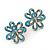 Light Blue Enamel Dimensional Floral Stud Earrings In Gold Plated Metal - 2.5cm in diameter - view 3
