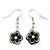 Children's Small Black Acrylic 'Flower' Drop Earring In Silver Plating - 3cm Length - view 2
