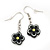 Children's Small Black Acrylic 'Flower' Drop Earring In Silver Plating - 3cm Length