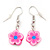 Children's Small Pink Acrylic 'Flower' Drop Earring In Silver Plating - 3cm Length