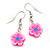 Children's Small Pink Acrylic 'Flower' Drop Earring In Silver Plating - 3cm Length - view 2