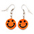 Children's Small Bright Orange 'Happy Face' Acrylic Drop Earrings In Silver Plating - 3cm Length - view 2