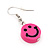 Children's Small Bright Pink 'Happy Face' Acrylic Drop Earrings In Silver Plating - 3cm Length - view 2