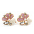 Pink Enamel Diamante 'Rose' Stud Earring In Gold Plating - 2cm Diameter - view 7