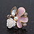 Pink Enamel Diamante 'Rose' Stud Earring In Gold Plating - 2cm Diameter - view 2