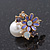 Purple Enamel Simulated Pearl Floral Stud Earrings In Gold Plating - 18mm Diameter - view 6