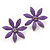 Purple Enamel Flower Stud Earrings In Silver Plating - 25mm Diameter - view 4
