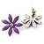 Purple Enamel Flower Stud Earrings In Silver Plating - 25mm Diameter - view 5
