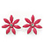 Pink Enamel Flower Stud Earrings In Silver Plating - 25mm Diameter - view 2