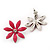 Pink Enamel Flower Stud Earrings In Silver Plating - 25mm Diameter - view 4