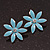 Light Blue Enamel Flower Stud Earrings In Silver Plating - 25mm Diameter - view 6