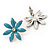 Light Blue Enamel Flower Stud Earrings In Silver Plating - 25mm Diameter - view 2