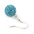Light Blue Swarovski Crystal Ball Drop Earrings In Silver Plated Finish - 12mm Diameter/ 3cm - view 4