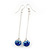 Sapphire Blue/ Clear Crystal Ball Chain Drop Earrings In Silver Plating - 10mm Diameter/ 6.5cm Length - view 6