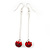 Red/Clear Crystal Ball Chain Drop Earrings In Silver Plating - 10mm Diameter/ 6.5cm Length - view 2