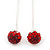 Red/Clear Crystal Ball Chain Drop Earrings In Silver Plating - 10mm Diameter/ 6.5cm Length - view 7