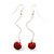 Red/Clear Crystal Ball Chain Drop Earrings In Silver Plating - 10mm Diameter/ 6.5cm Length - view 4