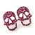 Small Dazzling Fuchsia Crystal Skull Stud Earrings In Silver Plating - 2cm Length - view 8