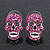 Small Dazzling Fuchsia Crystal Skull Stud Earrings In Silver Plating - 2cm Length - view 2