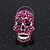 Small Dazzling Fuchsia Crystal Skull Stud Earrings In Silver Plating - 2cm Length - view 3