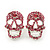 Small Dazzling Pink Crystal Skull Stud Earrings In Silver Plating - 2cm Length