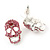 Small Dazzling Pink Crystal Skull Stud Earrings In Silver Plating - 2cm Length - view 6