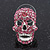 Small Dazzling Pink Crystal Skull Stud Earrings In Silver Plating - 2cm Length - view 3