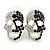 Small Dazzling Black/White Crystal Skull Stud Earrings In Silver Plating - 2cm Length - view 10