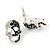 Small Dazzling Black/White Crystal Skull Stud Earrings In Silver Plating - 2cm Length - view 11
