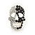 Small Dazzling Black/White Crystal Skull Stud Earrings In Silver Plating - 2cm Length - view 12