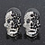 Small Dazzling Black/White Crystal Skull Stud Earrings In Silver Plating - 2cm Length - view 8