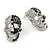 Small Dazzling Black/White Crystal Skull Stud Earrings In Silver Plating - 2cm Length - view 6