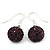 Deep Purple Crystal Ball Drop Earrings In Silver Plated Finish - 12mm Diameter/ 3cm Length - view 3