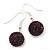 Deep Purple Crystal Ball Drop Earrings In Silver Plated Finish - 12mm Diameter/ 3cm Length - view 2
