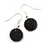 Black Crystal Ball Drop Earrings In Silver Plated Finish - 12mm Diameter/ 3cm - view 2