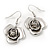 Silver Plated 'Rose' Drop Earrings - 4cm Length - view 5