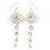 Light Silver Tone Mesh Crystal 'Rose' Drop Earrings - 8cm Length - view 2