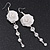 Light Silver Tone Mesh Crystal 'Rose' Drop Earrings - 8cm Length - view 5